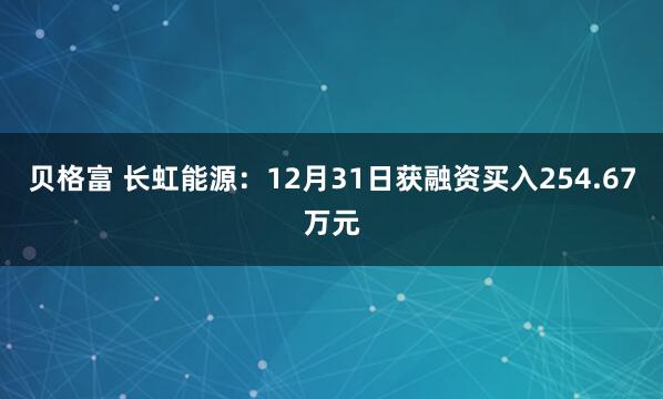 贝格富 长虹能源：12月31日获融资买入254.67万元