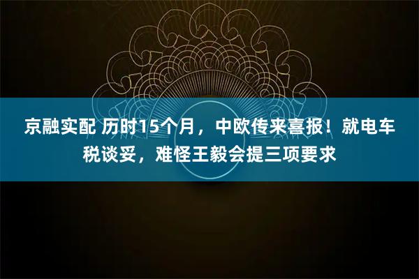 京融实配 历时15个月,中欧传来喜报!就电车税谈妥,难怪王毅会提三项要求